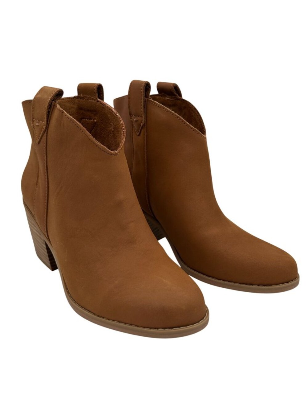 Toms Ankle Booties Womens Size 7.5 Brown Leather Stacked Blocked Heel NEW - Picture 2 of 12
